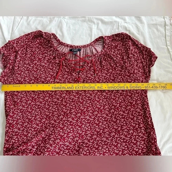 Chaps Red Floral Summer Blouse with tie closing. Size XXL Measurements-Pics EUC - Picture 11 of 11